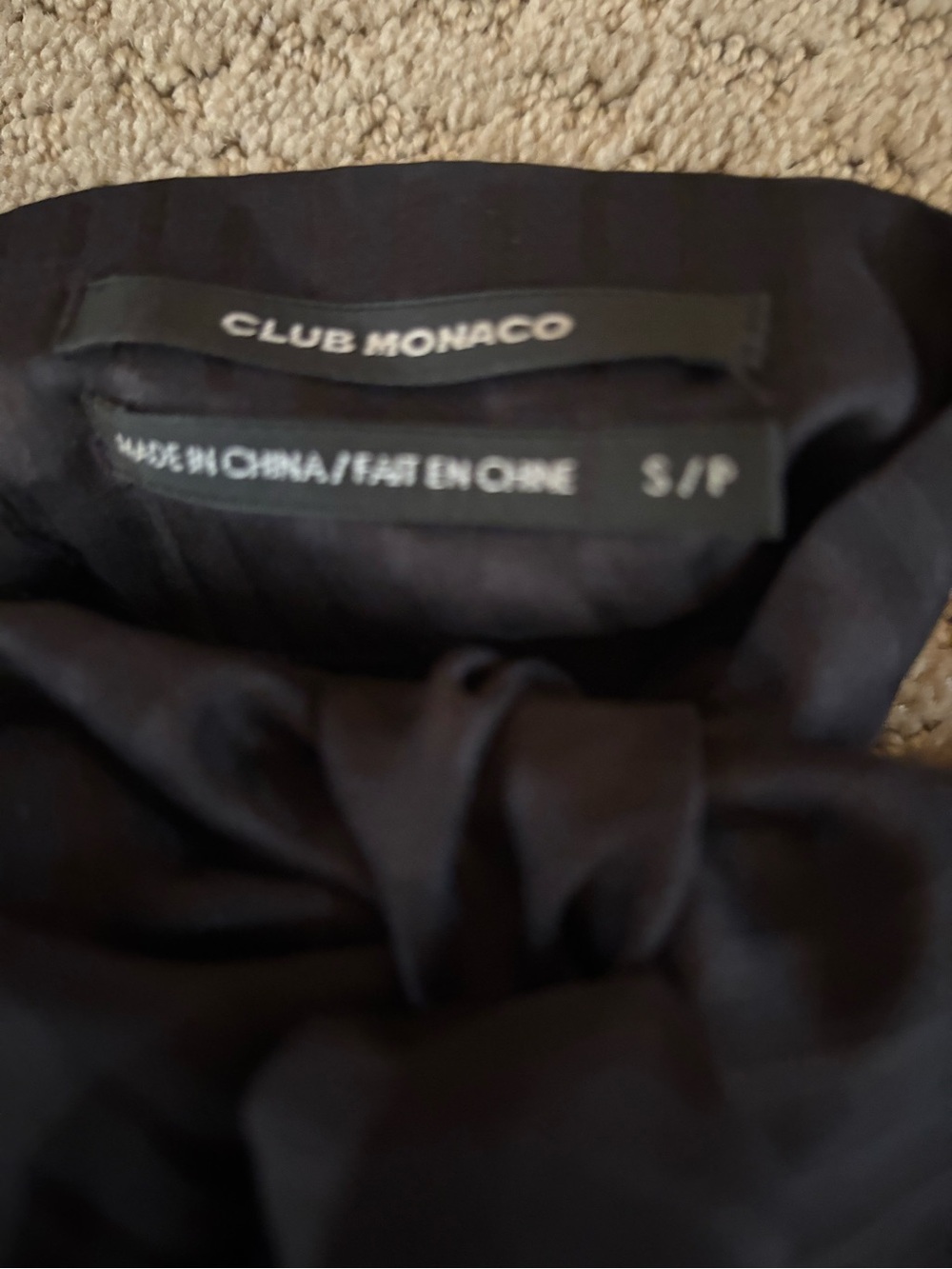 Club Monaco Black Blouse with Neck Tie Detail
